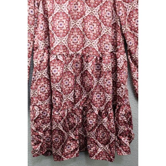 True Craft Geo Print Long Puff Sleeves Dress-Size Small-New w/Tags - Picture 2 of 10